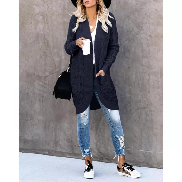 imageZESICA Womens 2024 Fall Long Sleeve Open Front Cardigans Casual Lightweight Soft Chunky Knit Draped Sweaters OuterwearsNavy