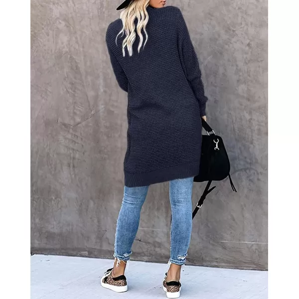 imageZESICA Womens 2024 Fall Long Sleeve Open Front Cardigans Casual Lightweight Soft Chunky Knit Draped Sweaters OuterwearsNavy