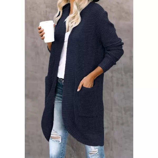 imageZESICA Womens 2024 Fall Long Sleeve Open Front Cardigans Casual Lightweight Soft Chunky Knit Draped Sweaters OuterwearsNavy