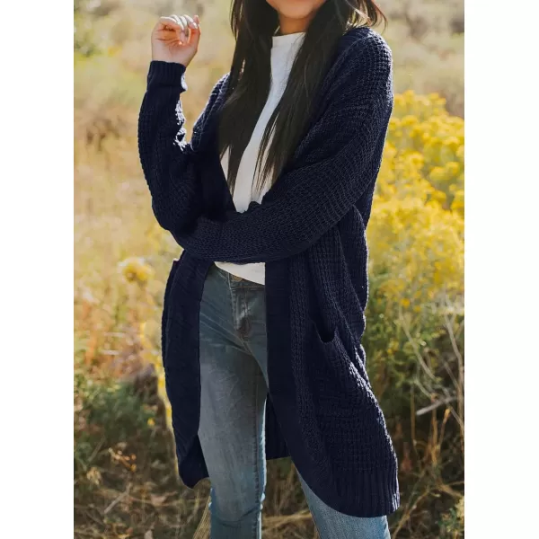 imageZESICA Womens 2024 Fall Long Sleeve Open Front Cardigans Casual Lightweight Soft Chunky Knit Draped Sweaters OuterwearsNavy