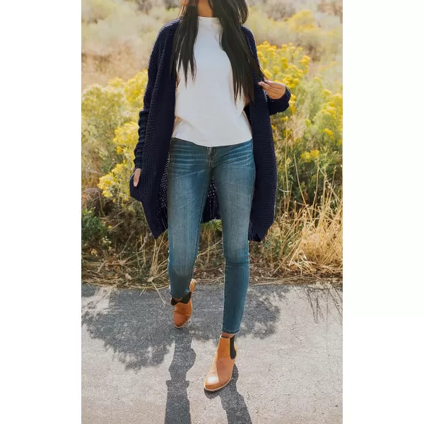 imageZESICA Womens 2024 Fall Long Sleeve Open Front Cardigans Casual Lightweight Soft Chunky Knit Draped Sweaters OuterwearsNavy