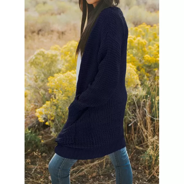 imageZESICA Womens 2024 Fall Long Sleeve Open Front Cardigans Casual Lightweight Soft Chunky Knit Draped Sweaters OuterwearsNavy