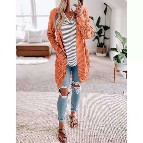 imageZESICA Womens 2024 Fall Long Sleeve Open Front Cardigans Casual Lightweight Soft Chunky Knit Draped Sweaters OuterwearsOrange