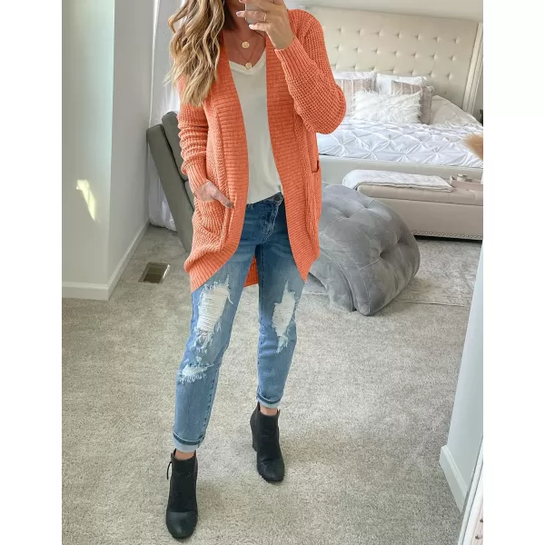 imageZESICA Womens 2024 Fall Long Sleeve Open Front Cardigans Casual Lightweight Soft Chunky Knit Draped Sweaters OuterwearsOrange