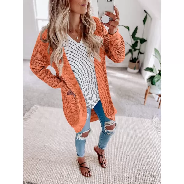 imageZESICA Womens 2024 Fall Long Sleeve Open Front Cardigans Casual Lightweight Soft Chunky Knit Draped Sweaters OuterwearsOrange