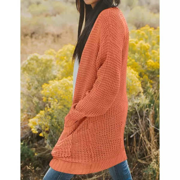 imageZESICA Womens 2024 Fall Long Sleeve Open Front Cardigans Casual Lightweight Soft Chunky Knit Draped Sweaters OuterwearsOrange