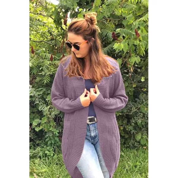 imageZESICA Womens 2024 Fall Long Sleeve Open Front Cardigans Casual Lightweight Soft Chunky Knit Draped Sweaters OuterwearsPurple
