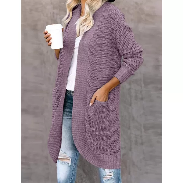 imageZESICA Womens 2024 Fall Long Sleeve Open Front Cardigans Casual Lightweight Soft Chunky Knit Draped Sweaters OuterwearsPurple