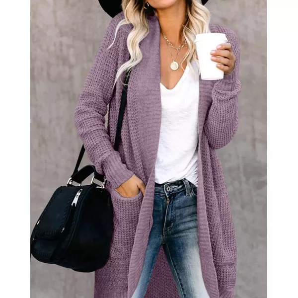 imageZESICA Womens 2024 Fall Long Sleeve Open Front Cardigans Casual Lightweight Soft Chunky Knit Draped Sweaters OuterwearsPurple