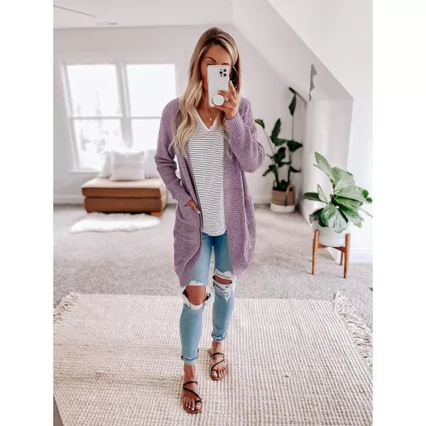 imageZESICA Womens 2024 Fall Long Sleeve Open Front Cardigans Casual Lightweight Soft Chunky Knit Draped Sweaters OuterwearsPurple