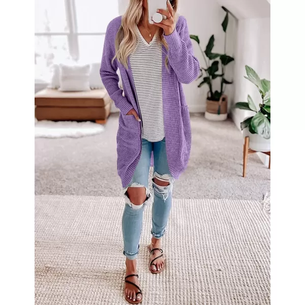 imageZESICA Womens 2024 Fall Long Sleeve Open Front Cardigans Casual Lightweight Soft Chunky Knit Draped Sweaters OuterwearsViolet