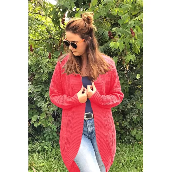 imageZESICA Womens 2024 Fall Long Sleeve Open Front Cardigans Casual Lightweight Soft Chunky Knit Draped Sweaters OuterwearsWatermelon