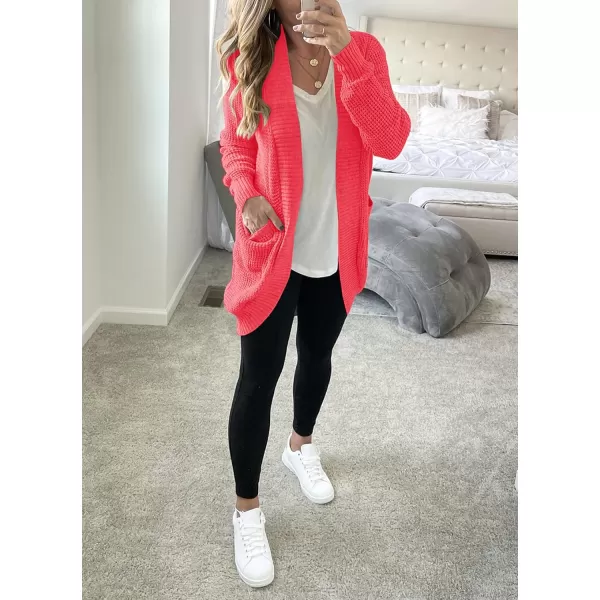 imageZESICA Womens 2024 Fall Long Sleeve Open Front Cardigans Casual Lightweight Soft Chunky Knit Draped Sweaters OuterwearsWatermelon