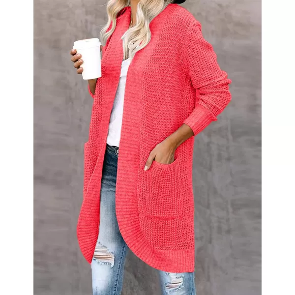 imageZESICA Womens 2024 Fall Long Sleeve Open Front Cardigans Casual Lightweight Soft Chunky Knit Draped Sweaters OuterwearsWatermelon