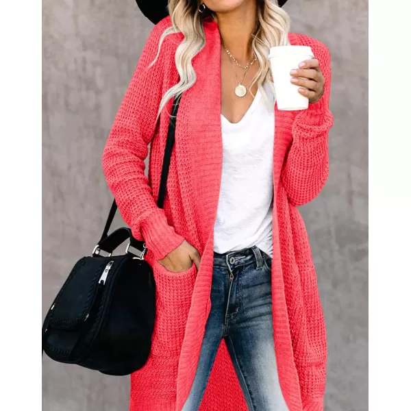 imageZESICA Womens 2024 Fall Long Sleeve Open Front Cardigans Casual Lightweight Soft Chunky Knit Draped Sweaters OuterwearsWatermelon