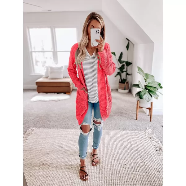 imageZESICA Womens 2024 Fall Long Sleeve Open Front Cardigans Casual Lightweight Soft Chunky Knit Draped Sweaters OuterwearsWatermelon