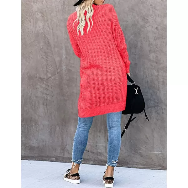 imageZESICA Womens 2024 Fall Long Sleeve Open Front Cardigans Casual Lightweight Soft Chunky Knit Draped Sweaters OuterwearsWatermelon