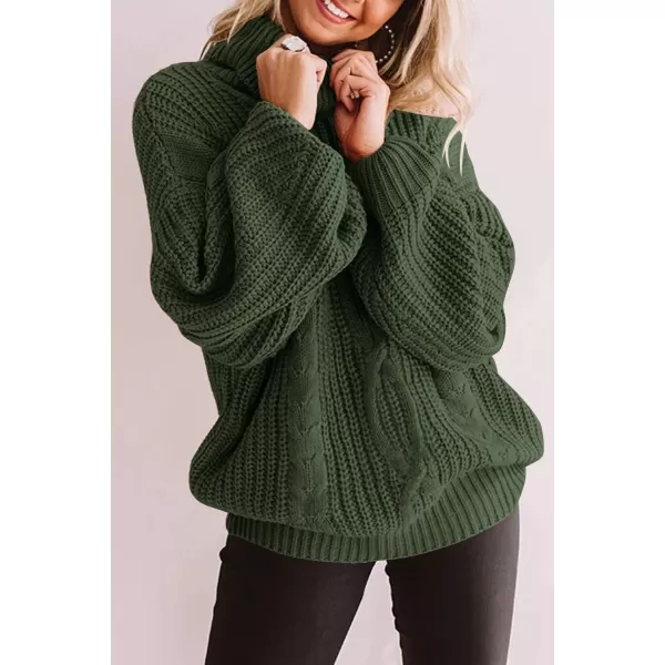 imageZESICA Womens 2024 Fall Long Sleeve Turtleneck Chunky Knit Loose Oversized Sweater Pullover Jumper TopsArmygreen