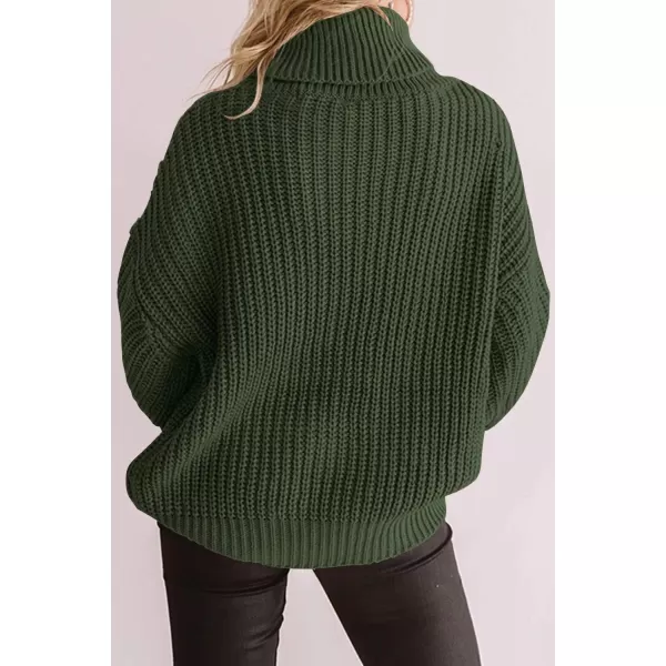 imageZESICA Womens 2024 Fall Long Sleeve Turtleneck Chunky Knit Loose Oversized Sweater Pullover Jumper TopsArmygreen