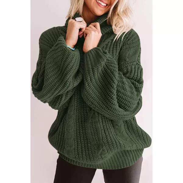 imageZESICA Womens 2024 Fall Long Sleeve Turtleneck Chunky Knit Loose Oversized Sweater Pullover Jumper TopsArmygreen