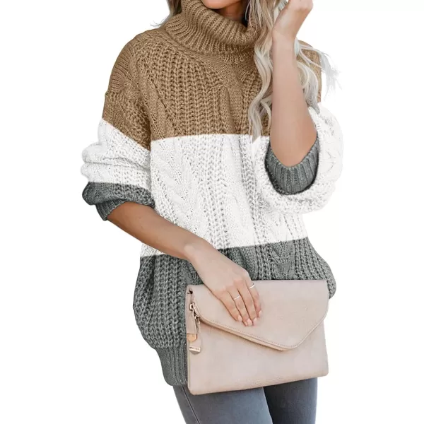 imageZESICA Womens 2024 Fall Long Sleeve Turtleneck Chunky Knit Loose Oversized Sweater Pullover Jumper TopsLightkhaki
