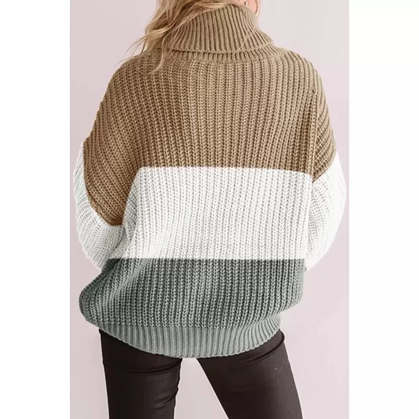 imageZESICA Womens 2024 Fall Long Sleeve Turtleneck Chunky Knit Loose Oversized Sweater Pullover Jumper TopsLightkhaki