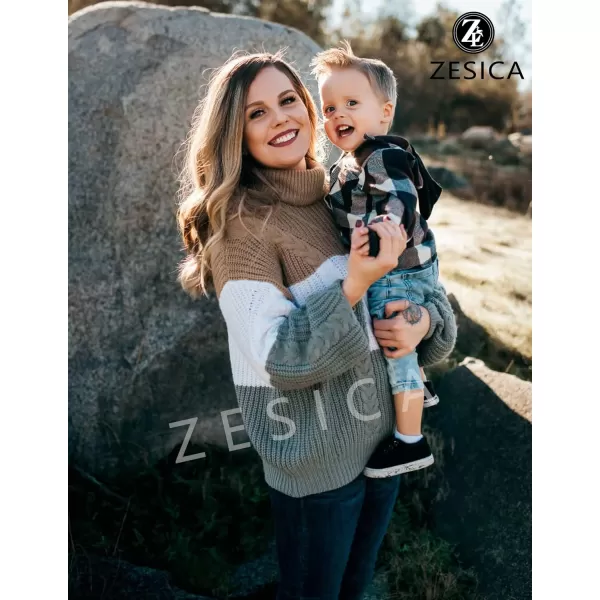 imageZESICA Womens 2024 Fall Long Sleeve Turtleneck Chunky Knit Loose Oversized Sweater Pullover Jumper TopsLightkhaki