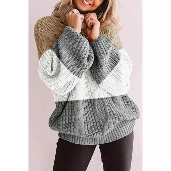 imageZESICA Womens 2024 Fall Long Sleeve Turtleneck Chunky Knit Loose Oversized Sweater Pullover Jumper TopsLightkhaki
