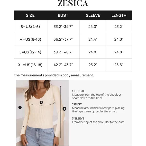 imageZESICA Womens 2024 Fall Long Sleeve V Neck T Shirts Ribbed Knit Sweater Slim Fit Solid Basic Casual Tee TopsApricot