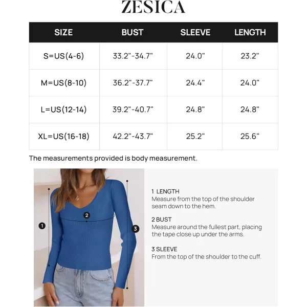 imageZESICA Womens 2024 Fall Long Sleeve V Neck T Shirts Ribbed Knit Sweater Slim Fit Solid Basic Casual Tee TopsCobalt
