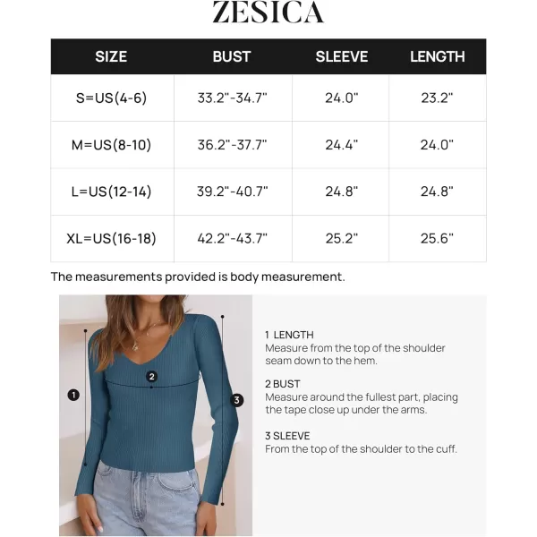 imageZESICA Womens 2024 Fall Long Sleeve V Neck T Shirts Ribbed Knit Sweater Slim Fit Solid Basic Casual Tee TopsDarkblue