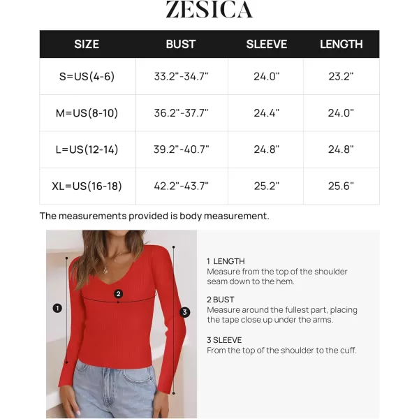 imageZESICA Womens 2024 Fall Long Sleeve V Neck T Shirts Ribbed Knit Sweater Slim Fit Solid Basic Casual Tee TopsFirered
