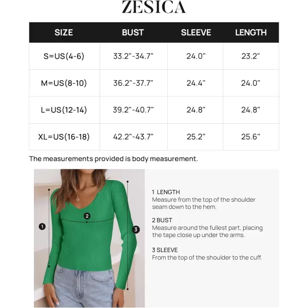 imageZESICA Womens 2024 Fall Long Sleeve V Neck T Shirts Ribbed Knit Sweater Slim Fit Solid Basic Casual Tee TopsGreen