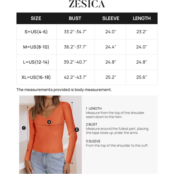 imageZESICA Womens 2024 Fall Long Sleeve V Neck T Shirts Ribbed Knit Sweater Slim Fit Solid Basic Casual Tee TopsOrange
