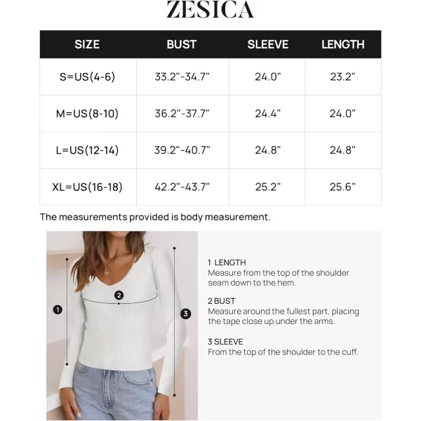 imageZESICA Womens 2024 Fall Long Sleeve V Neck T Shirts Ribbed Knit Sweater Slim Fit Solid Basic Casual Tee TopsWhite