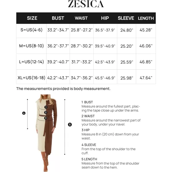 imageZESICA Womens 2024 Fall Ribbed Knit Sweater Dress Elegant Long Sleeve Crewneck Tie Waist Slim Fit Bodycon Midi DressesCoffee