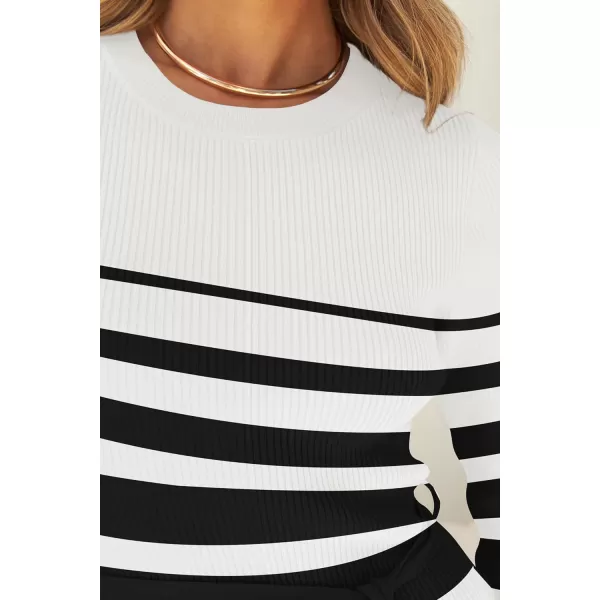 imageZESICA Womens 2024 Fall Ribbed Knit Sweater Dress Elegant Long Sleeve Crewneck Tie Waist Slim Fit Bodycon Midi DressesDim