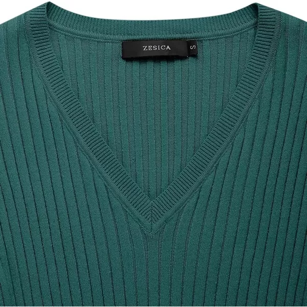 imageZESICA Womens 2024 Fall Sweater Dress V Neck Long Sleeve Ribbed Knit Tie Waist Slim Fit Bodycon Midi DressesDarkgreen