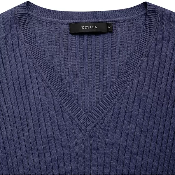 imageZESICA Womens 2024 Fall Sweater Dress V Neck Long Sleeve Ribbed Knit Tie Waist Slim Fit Bodycon Midi DressesNavy