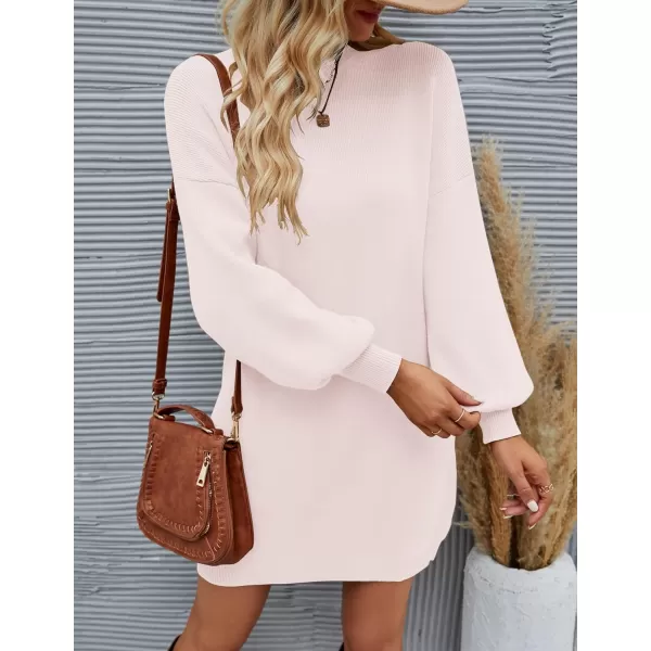 imageZESICA Womens 2024 Fall Turtleneck Sweaters Dress Oversized Long Lantern Sleeve Casual Knit Pullover Short DressesApricot