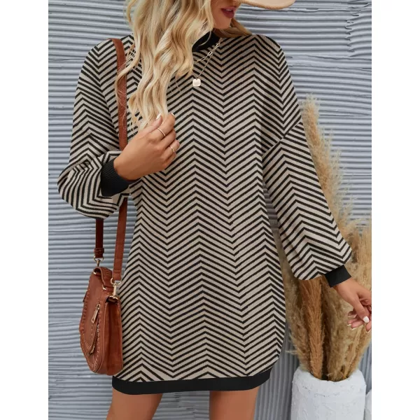 imageZESICA Womens 2024 Fall Turtleneck Sweaters Dress Oversized Long Lantern Sleeve Casual Knit Pullover Short DressesBrown