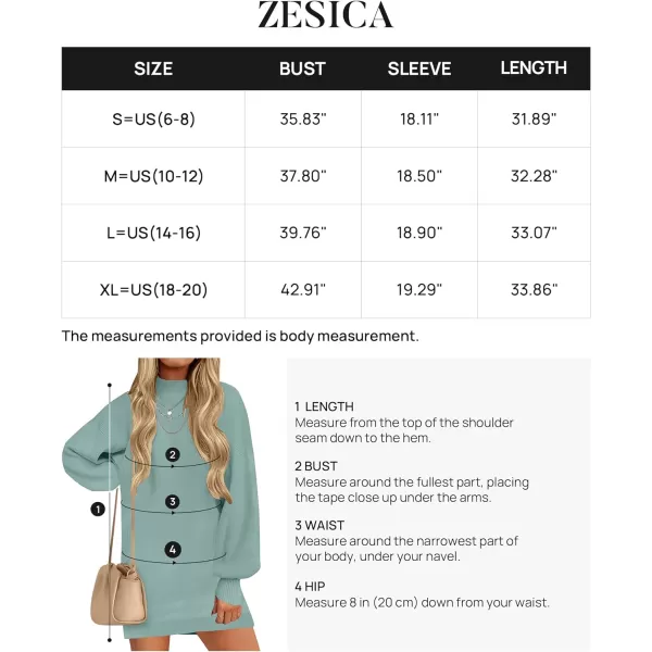 imageZESICA Womens 2024 Fall Turtleneck Sweaters Dress Oversized Long Lantern Sleeve Casual Knit Pullover Short DressesGreygreen