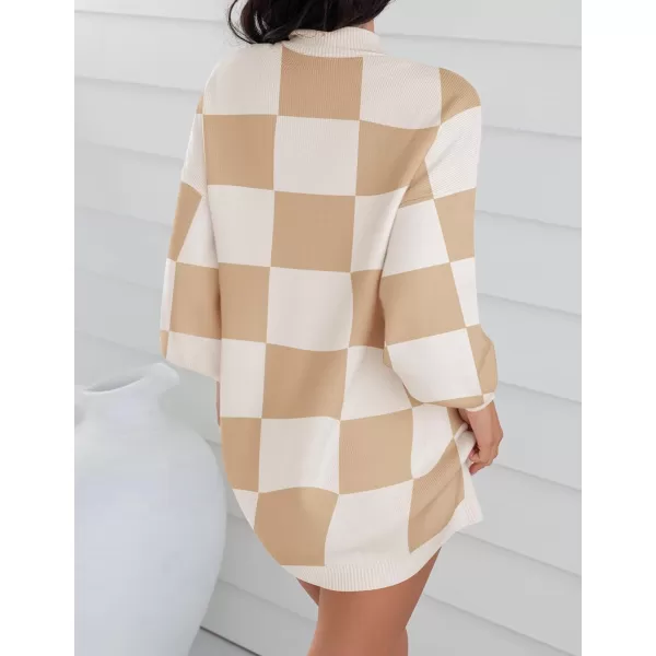 imageZESICA Womens 2024 Fall Turtleneck Sweaters Dress Oversized Long Lantern Sleeve Casual Knit Pullover Short DressesKhaki