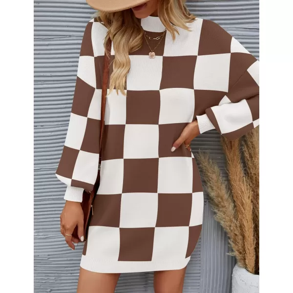 imageZESICA Womens 2024 Fall Turtleneck Sweaters Dress Oversized Long Lantern Sleeve Casual Knit Pullover Short DressesMocha