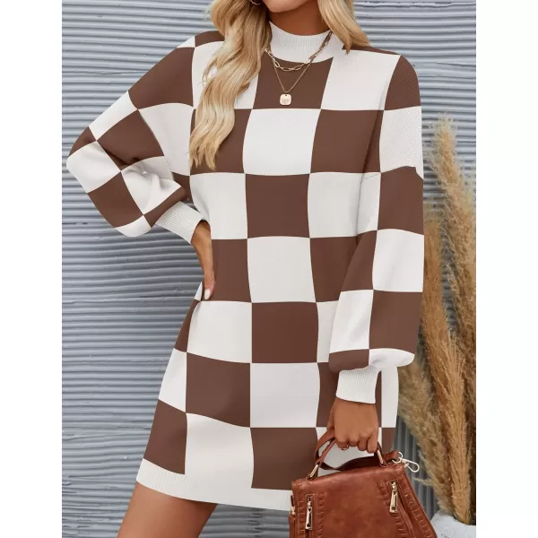 imageZESICA Womens 2024 Fall Turtleneck Sweaters Dress Oversized Long Lantern Sleeve Casual Knit Pullover Short DressesMocha