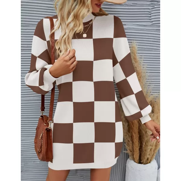 imageZESICA Womens 2024 Fall Turtleneck Sweaters Dress Oversized Long Lantern Sleeve Casual Knit Pullover Short DressesMocha