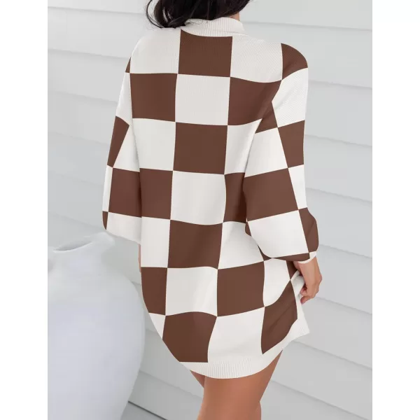 imageZESICA Womens 2024 Fall Turtleneck Sweaters Dress Oversized Long Lantern Sleeve Casual Knit Pullover Short DressesMocha