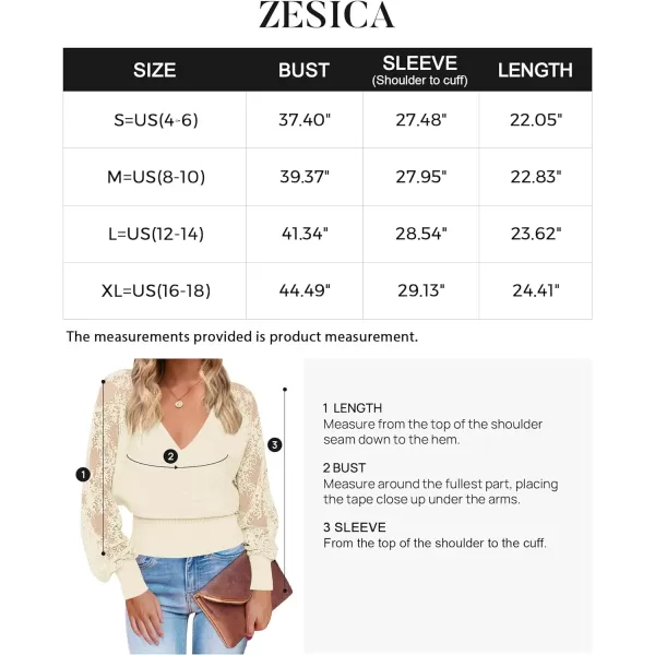 imageZESICA Womens 2024 Fall V Neck Lace Patchwork Solid Color Long Sleeve Casual Knit Pullover Sweater TopsBeige