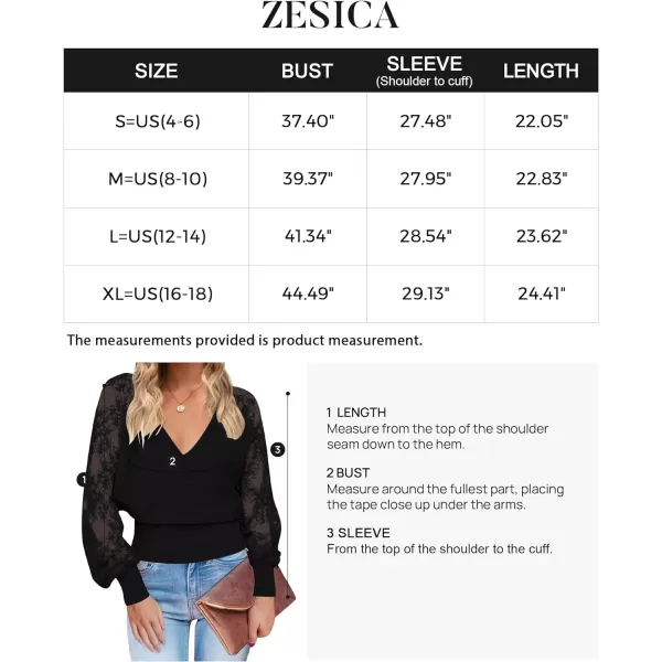 imageZESICA Womens 2024 Fall V Neck Lace Patchwork Solid Color Long Sleeve Casual Knit Pullover Sweater TopsBlack