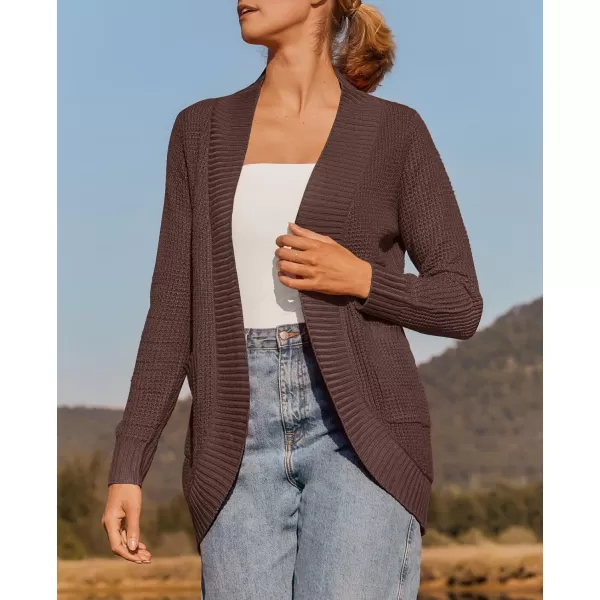imageZESICA Womens 2024 Fall Winter Long Sleeve Open Front Casual Lightweight Soft Knit Cardigan Sweater OuterwearCoffee
